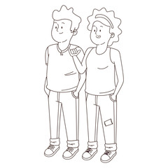 Teenagers friends smiling and greeting in black and white