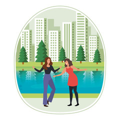 young girls friends celebrating in the park