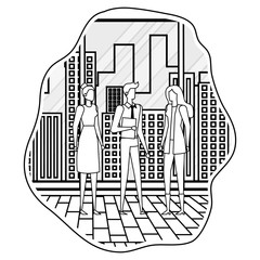 elegant young business people on the city