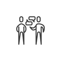 People dialogue line icon. Two people talking linear style sign for mobile concept and web design. Men and speech bubbles outline vector icon. Symbol, logo illustration. Vector graphics