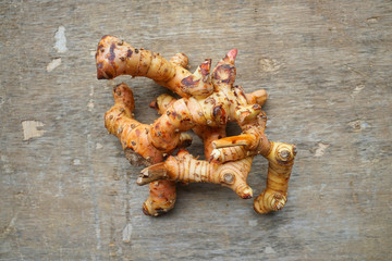 galangal  from above on wooden table 