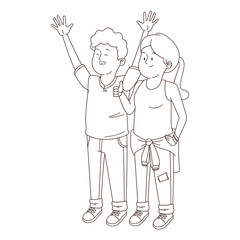 Teenagers friends smiling and greeting in black and white