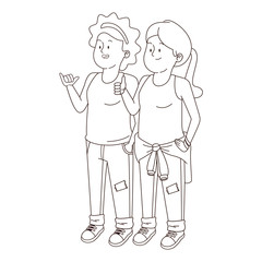 Teenagers friends smiling and greeting in black and white