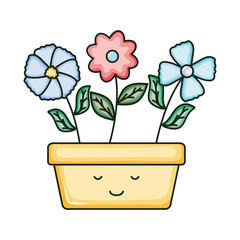 flowers in square ceramic pot kawaii character