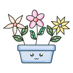 flowers in square ceramic pot kawaii character