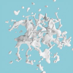 Abstract white milk splash with blue background
