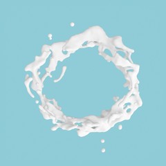 Abstract white milk splash with blue background
