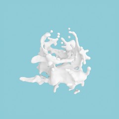 Abstract white milk splash with blue background