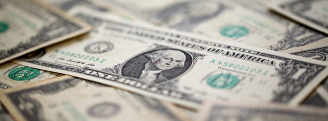 U.S. dollar, American dollar bank notes for business, finance banner concept background, selective focus with shallow depth of field