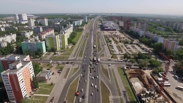 modern living district in Samara city in Russia in daytime in summer, aerial view