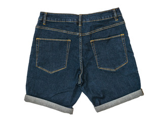 Blue denim shorts isolated on a white background. Fashionable unisex clothing.