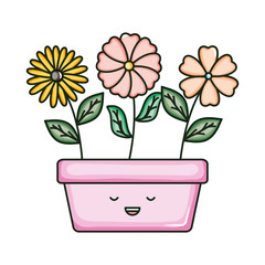 flowers in square ceramic pot kawaii character