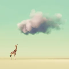 Crédence de cuisine en verre imprimé Couleur pistache La girafe lève les yeux vers un nuage
