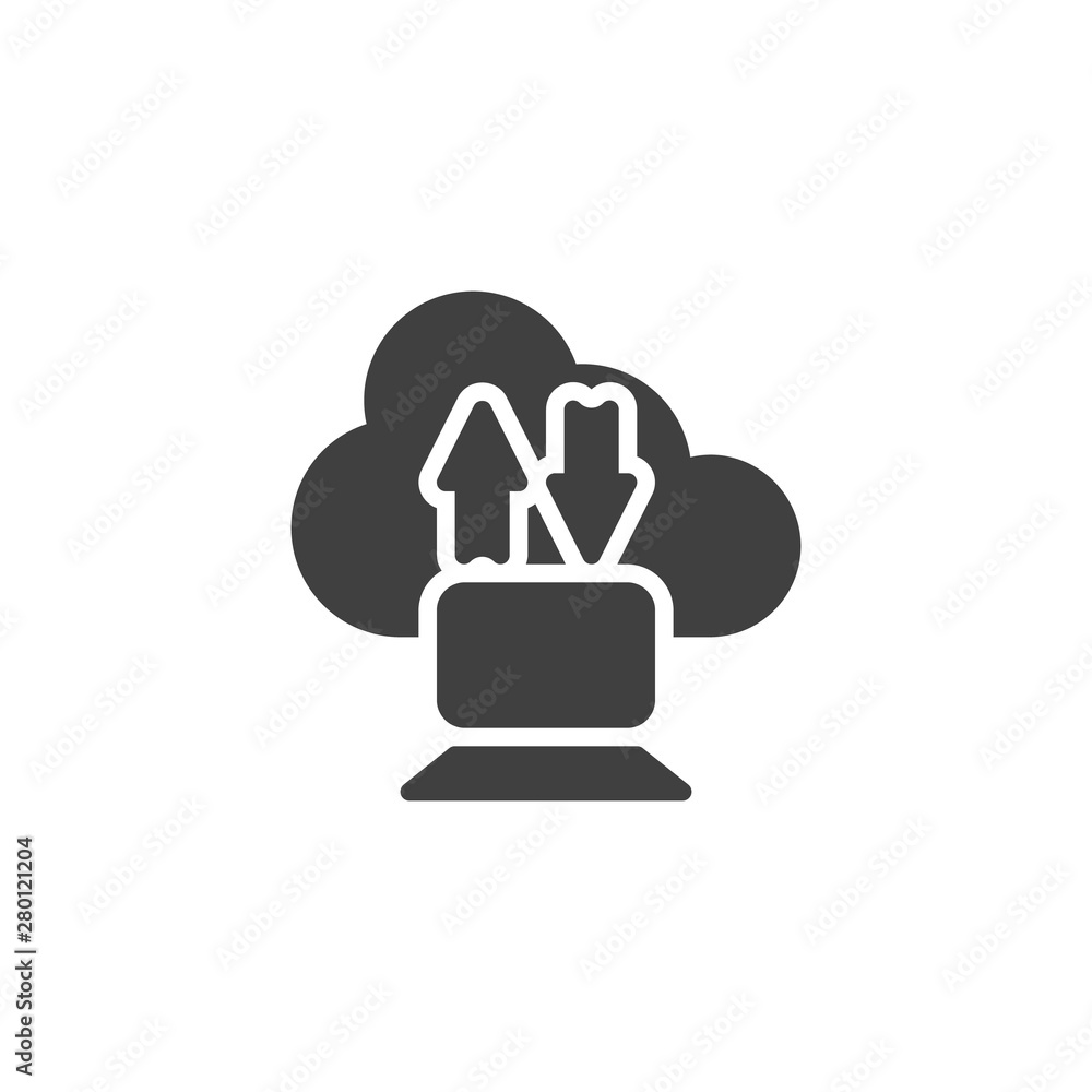 Poster download upload cloud and computer vector icon. cloud data filled flat sign for mobile concept and w