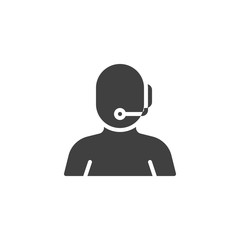 Call center operator with headset vector icon. Assistance filled flat sign for mobile concept and web design. Support Operator glyph icon. Symbol, logo illustration. Vector graphics