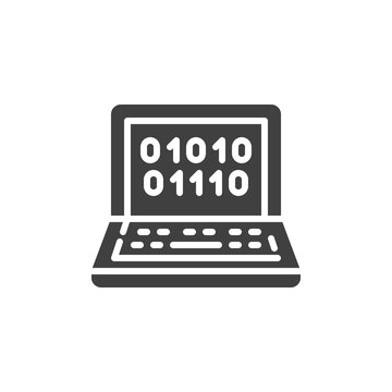 Computer Binary Code vector icon. filled flat sign for mobile concept and web design. Laptop coding glyph icon. Symbol, logo illustration. Vector graphics