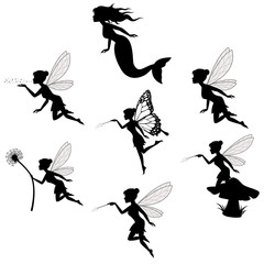 fairy silhouette collections in white backgorund - obrazy, fototapety, plakaty