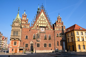 Fototapeta na wymiar The beautiful Old Town Hall Of Wroclaw in Poland