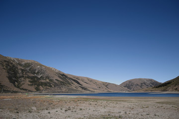 The Mountain and blue sky View form on the way in South Island, New Zealand