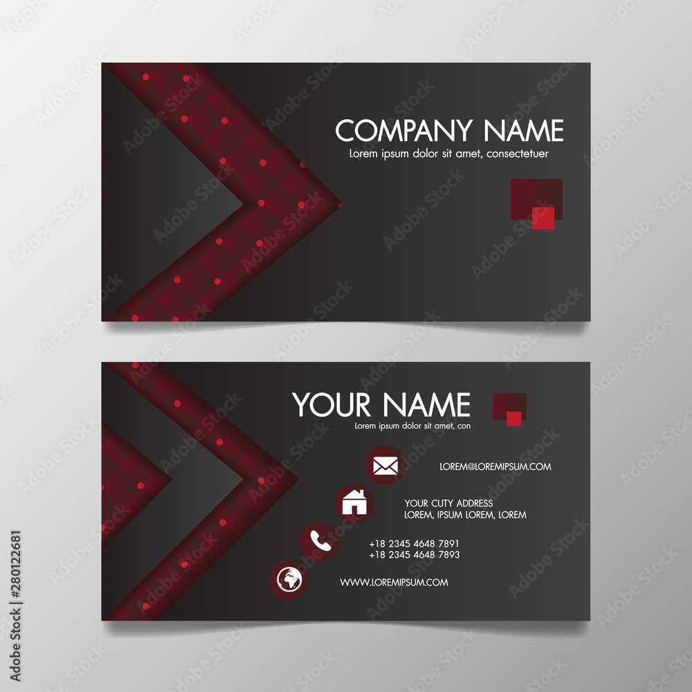 Poster red and black modern creative business template patterned and name card,horizontal simple clean vect