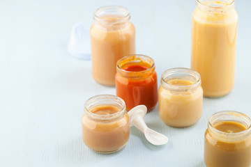 Glass jars of baby food
