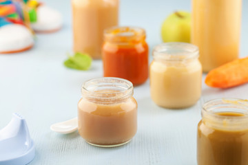 Glass jars of baby food