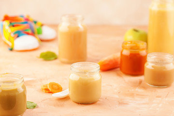 Glass jars of baby food
