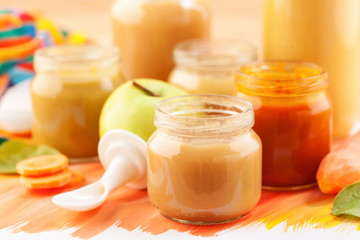 Glass jars of baby food