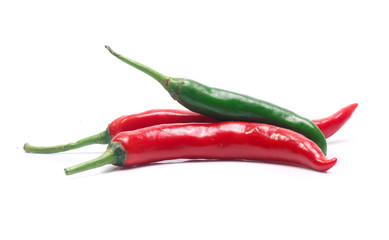 red and green chili pepper on white background