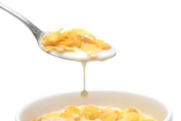 Cornflakes on bowl  isolated on white background