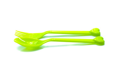 plastic  fork, spoon isolated on white backgruond