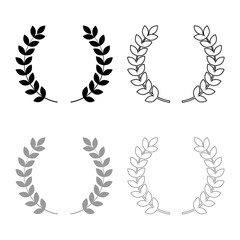 Branch of winner Laurel wreaths Symbol of victory icon outline set black grey color vector illustration flat style image