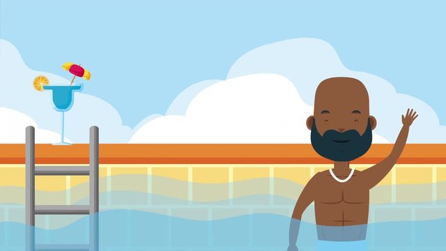 young afro man in the pool summer time