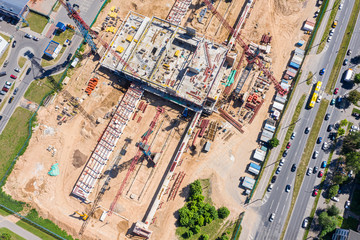 construction of new urban area. aerial top view. building under construction