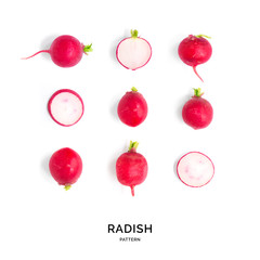 Seamless pattern with radish. Tropical abstract background. Radish on the white background.