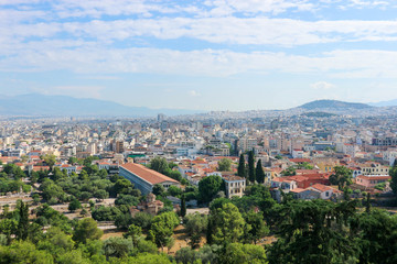Fototapeta na wymiar Scenic aerial panoramic view of the AThens capital of Greece from Athenian Acropolis