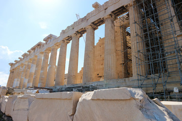View to the ancient temple Parthenon most important surviving building of Classical Greece in...
