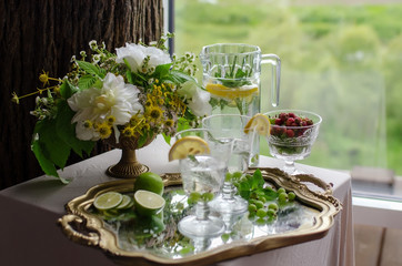Still life of flowers and berries