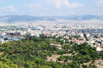 Fototapeta na wymiar Scenic panoramic aerial view of the white city Athens Greece from acropolis under summer blue sky with clouds