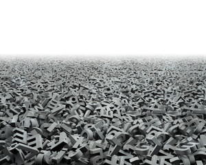 Big data concept, huge amount of gray 3d letters and numbers for background, isolated on white background, 3D rendering.