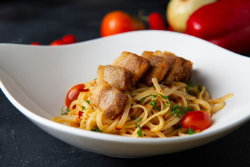 crispy Pork belly spaghetti
