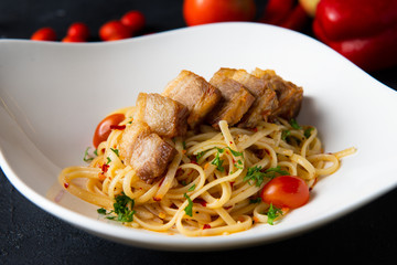 crispy Pork belly spaghetti