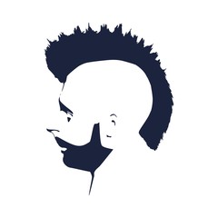 Fototapeta na wymiar Profile view of bearded man. Male face silhouette or icon. Mohawk hair style.