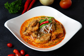 curry noodle with dark background and settings