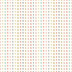 Seamless repeat pattern of hand drawn dots in rows. Pastel coloured spots in a vector geometric design.
