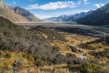 Naklejka premium Mackenzie Basin in Mt Cook National Park, Southern Alps, New Zealand