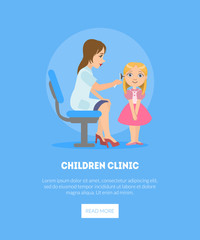 Female Otolaryngologist Examining Girls Ear in Clinic, Doctor Consulting Patient in Medical Office Vector Illustration