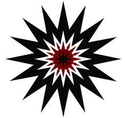 Abstract black and red vector 16 pointed chaos sun star symbol icon sign logo