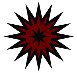 Abstract black and red vector 16 pointed chaos sun star symbol icon logo