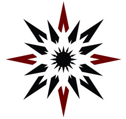 Abstract red and black vector 16 pointed chaos sun star symbol icon sign logo
